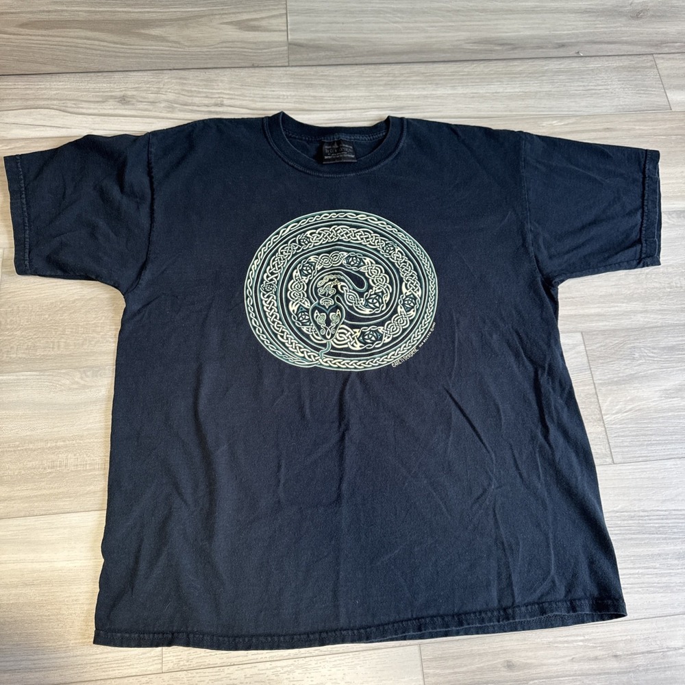 Vintage Earth Serpent Jen Delyth 1997 Ketlic Designs Black Cotton Shirt XXL